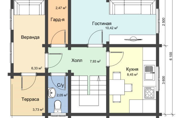 Схема первого этажа дома из профилированного бруса