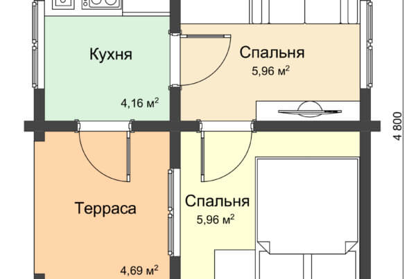 План одноэтажного дачного дома из профилированного бруса НД 1-6