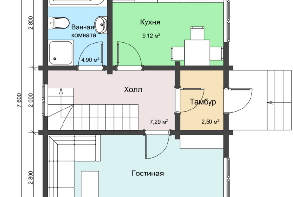 План 1 этажа двухэтажного дачного дома