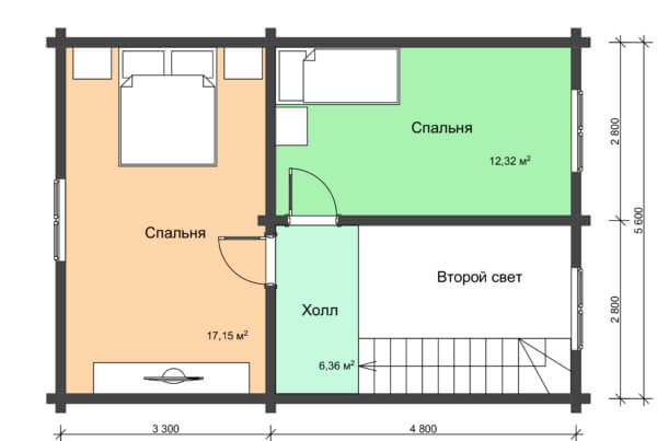 План 2 этажа деревянного дома двухэтажного