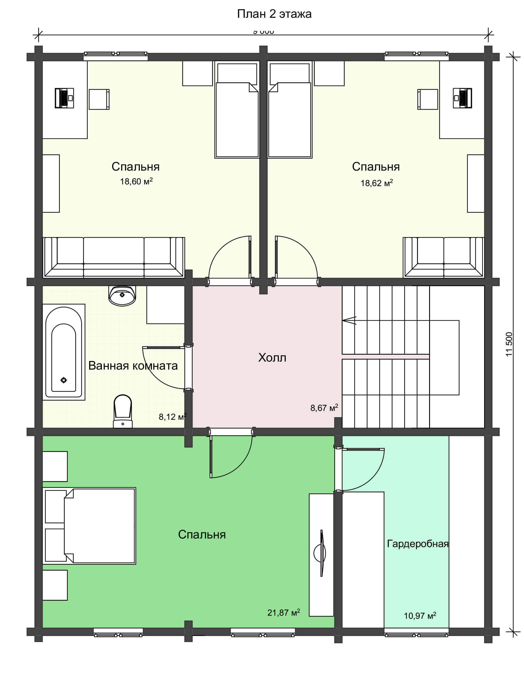План 2 этажа большого дома из профилированного бруса НД 1-13