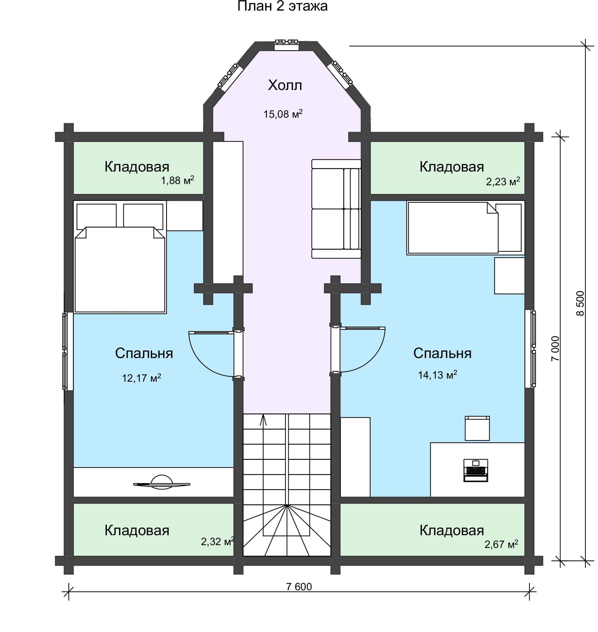 План 2 этажа двухэтажный дом из профилированного бруса среднего размера