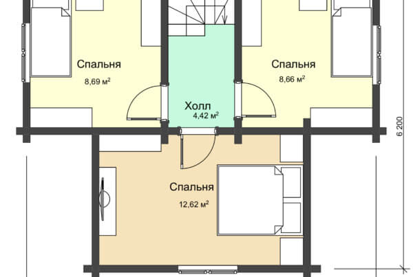 План 2 этажа двухэтажного дома из профилированного бруса НД 1-17