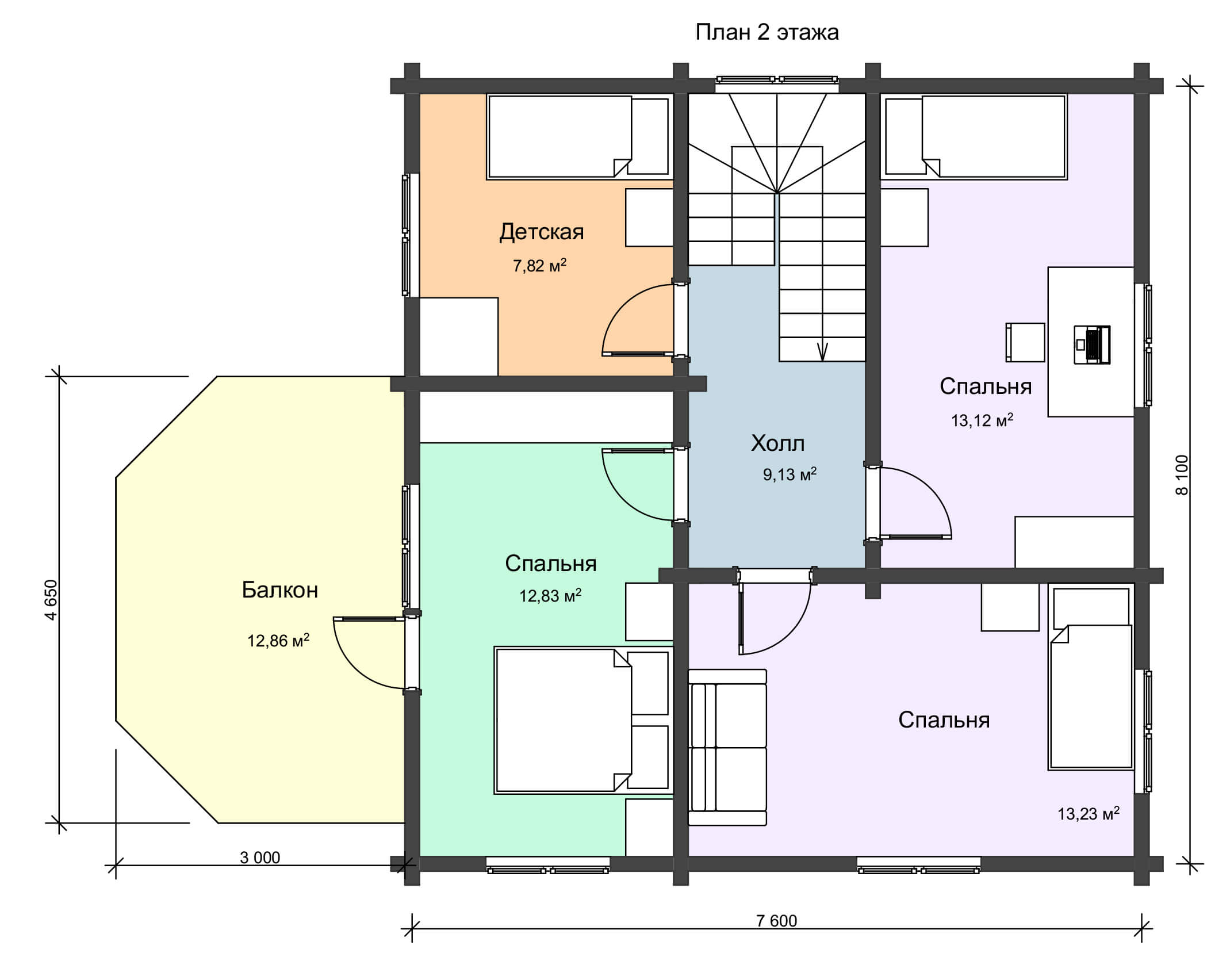 План 2 этажа большого дачного деревянный дома НД 1-18