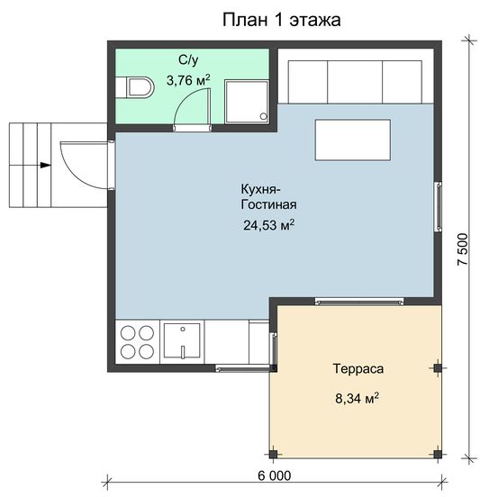 Каркасный дом одноэтажный НК 5 площадью 39 кв.м
