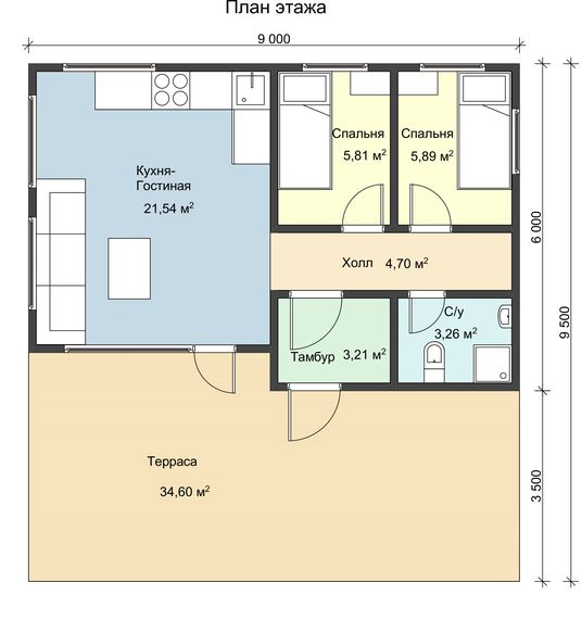 план каркасного одноэтажного дома